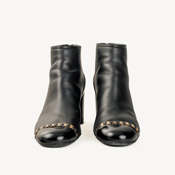 Salvatore Ferragamo Atri Glossy Cap Toe Black Leather Ankle Boot - Picture 2 of 11